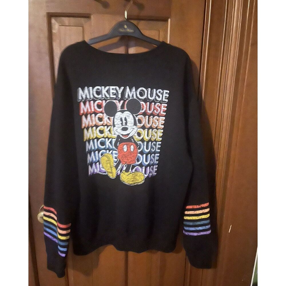 Disney Mickey Mouse Sweatshirt Men 2XL Black Crewneck Front Back Sleeve Graphics